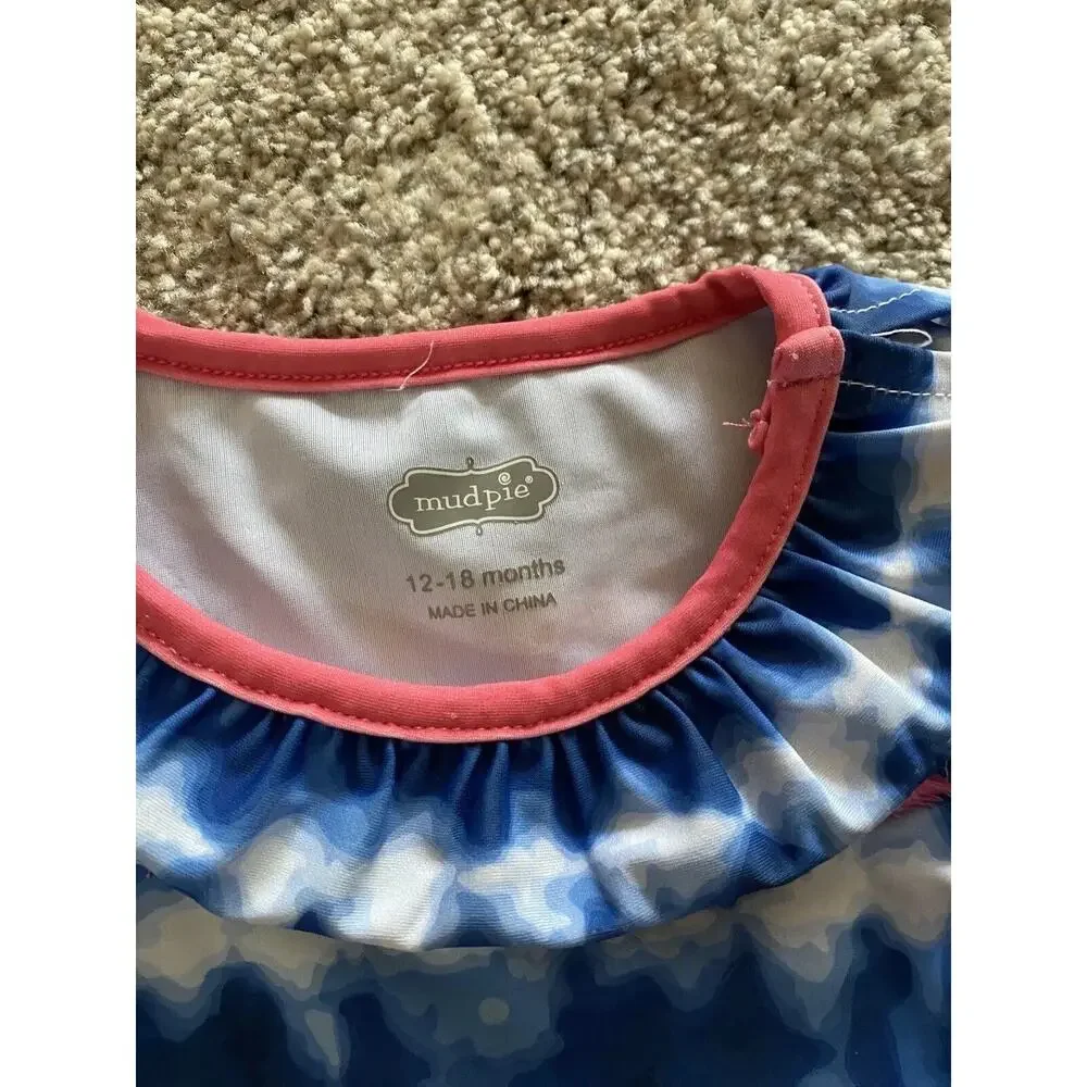 Mud Pie Tie Dye Swimsuit Bikini Baby 12 18 Months Girls Blue White Boho Toddler